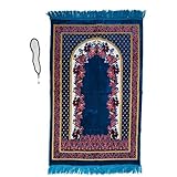 Gebetsmatte (+ Gebetsperlen Tasbih) Islamischer Namaz leichter weicher muslimischer Teppich Türkisch Janamaz Namaz Sajadah, ideal für Reisen/Zuhause/Büro/Masjid/Hajjj/Umrah (W)